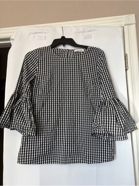Calvin Klein gingham print bell sleeve blouse